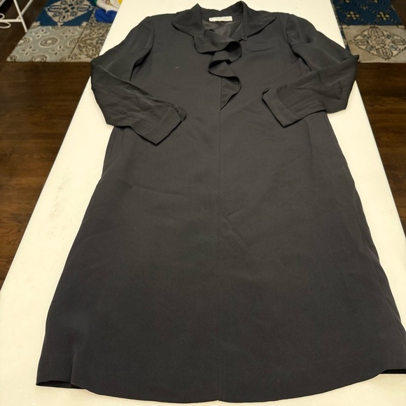 Giorgio Armani Italy Solid Black Dress Ruffle V-Neck Back Zip Size US 6 EU 40 - Picture 8 of 11